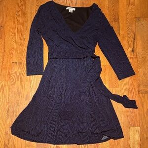Liz Claiborne black and blue faux wrap dress size small
